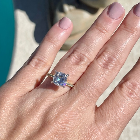 3ct Cushion Cut D, VVS1 Moissanite Pave Ring - Picture 12 of 15